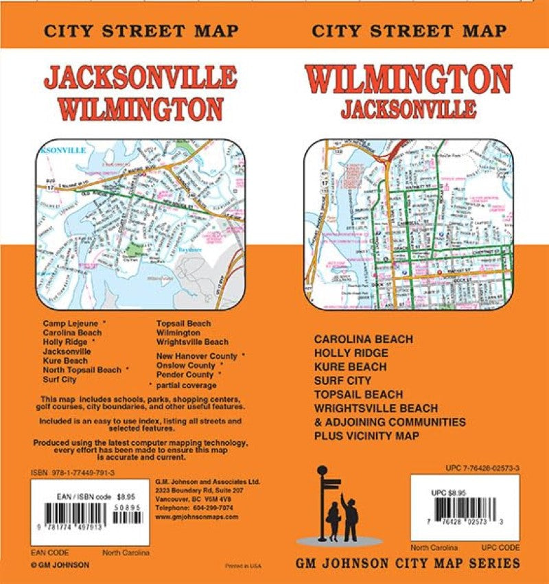 Front cover of GM Johnson Wilmington / Jacksonville, North Carolina City Street Map