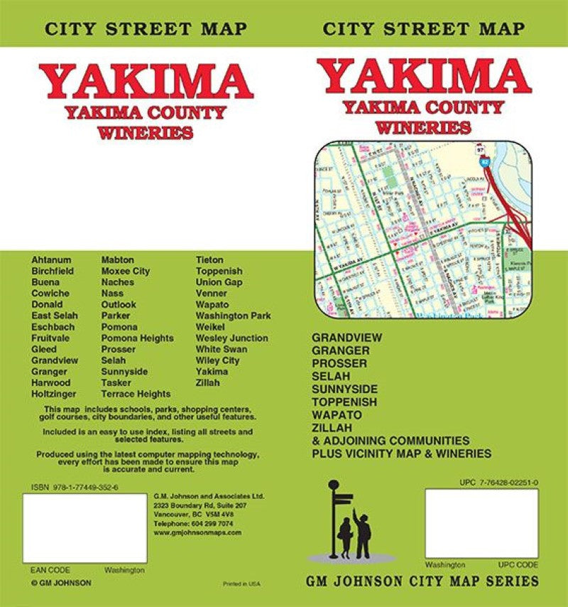 Front cover of GM Johnson Yakima, Yakima County, wineries, city street map