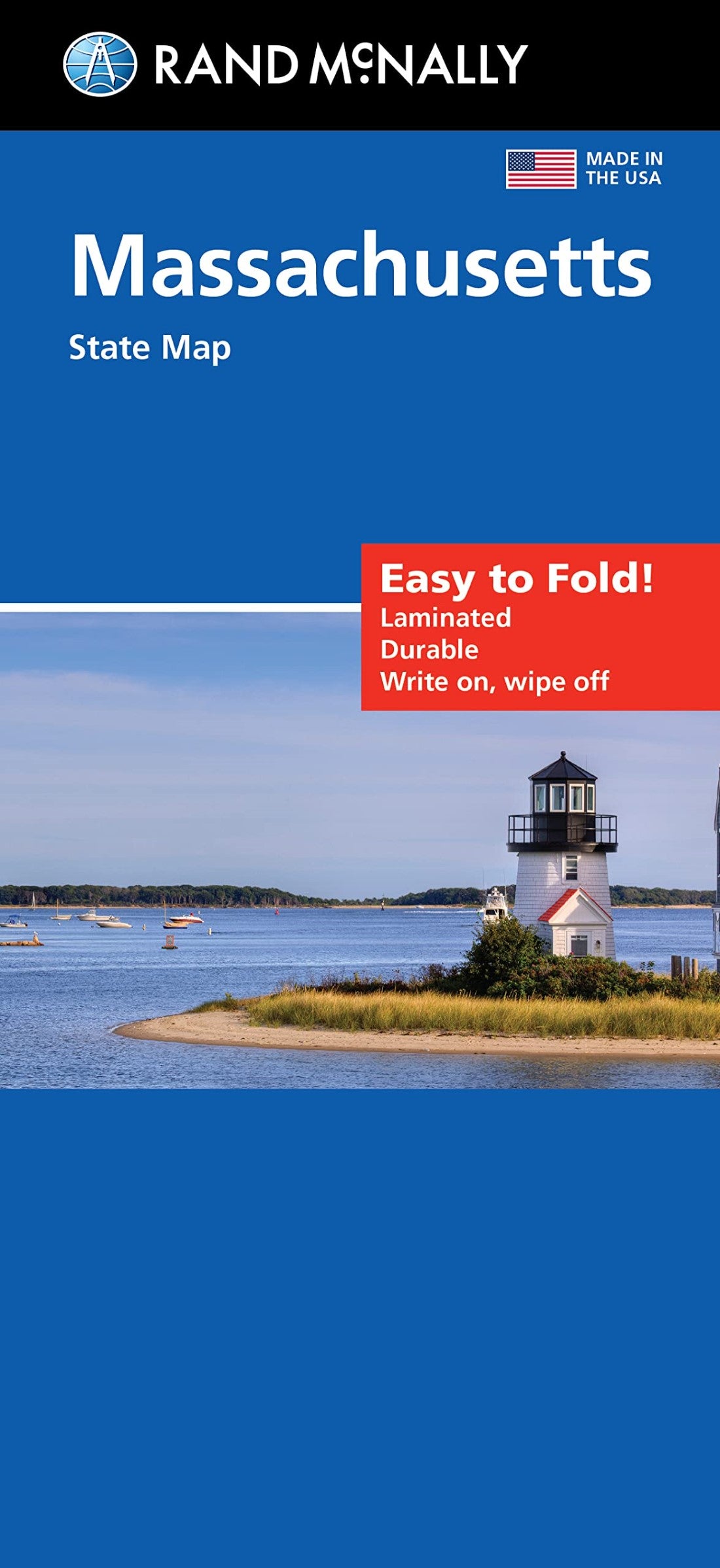 Front cover of Rand McNally Massachusetts, Easy to Fold Laminated State Map