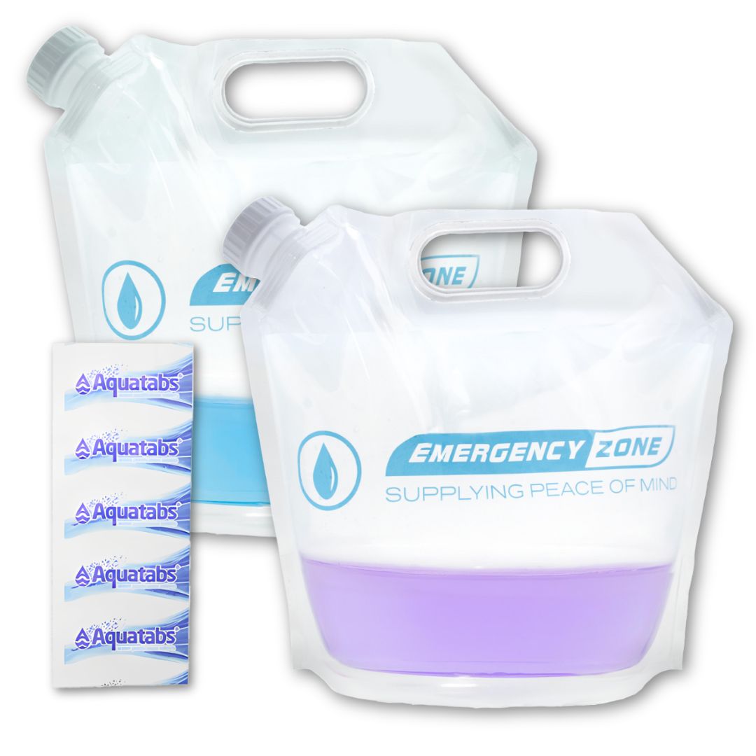 Emergency Zone 4 Liter Collapsible Water Pouch with Tablets (2 Pack)