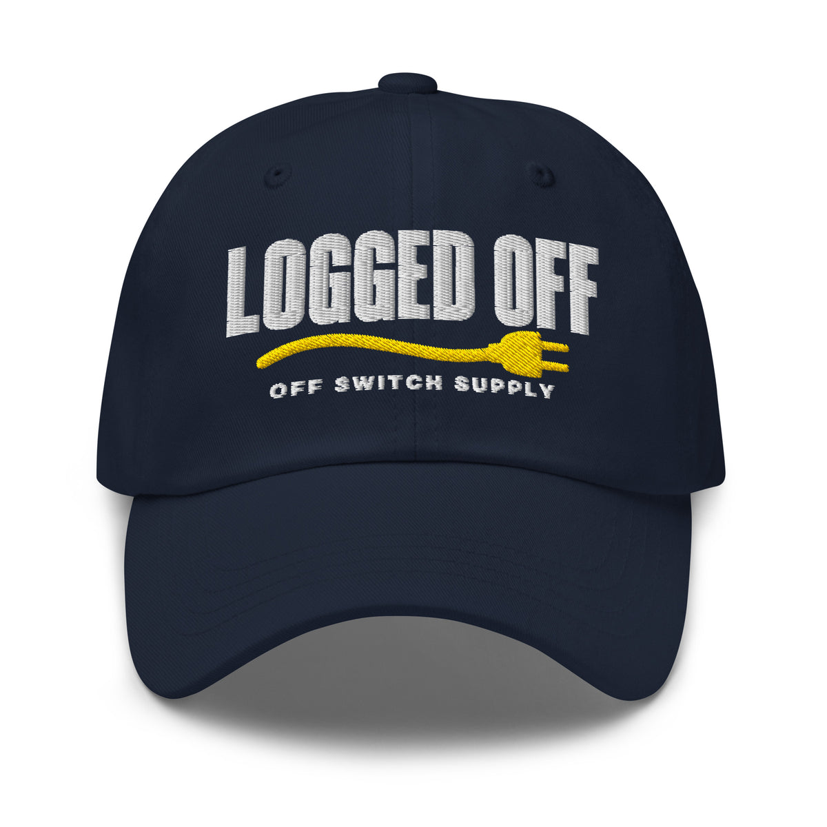 Logged Off dad hat in navy, front view