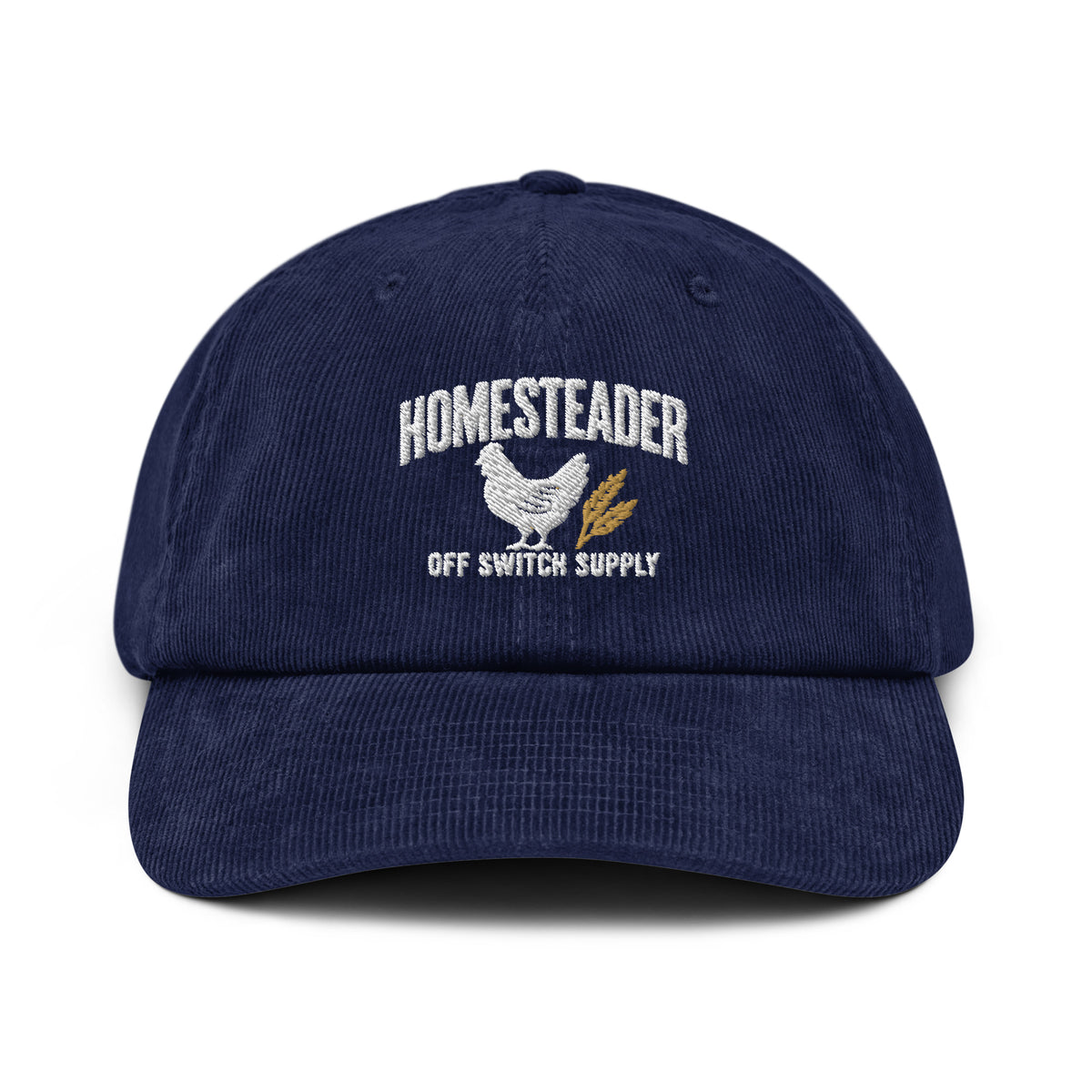Homesteader Hen corduroy cap in oxford navy, front view