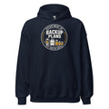 Department of Backup Plans hoodie in navy, front view